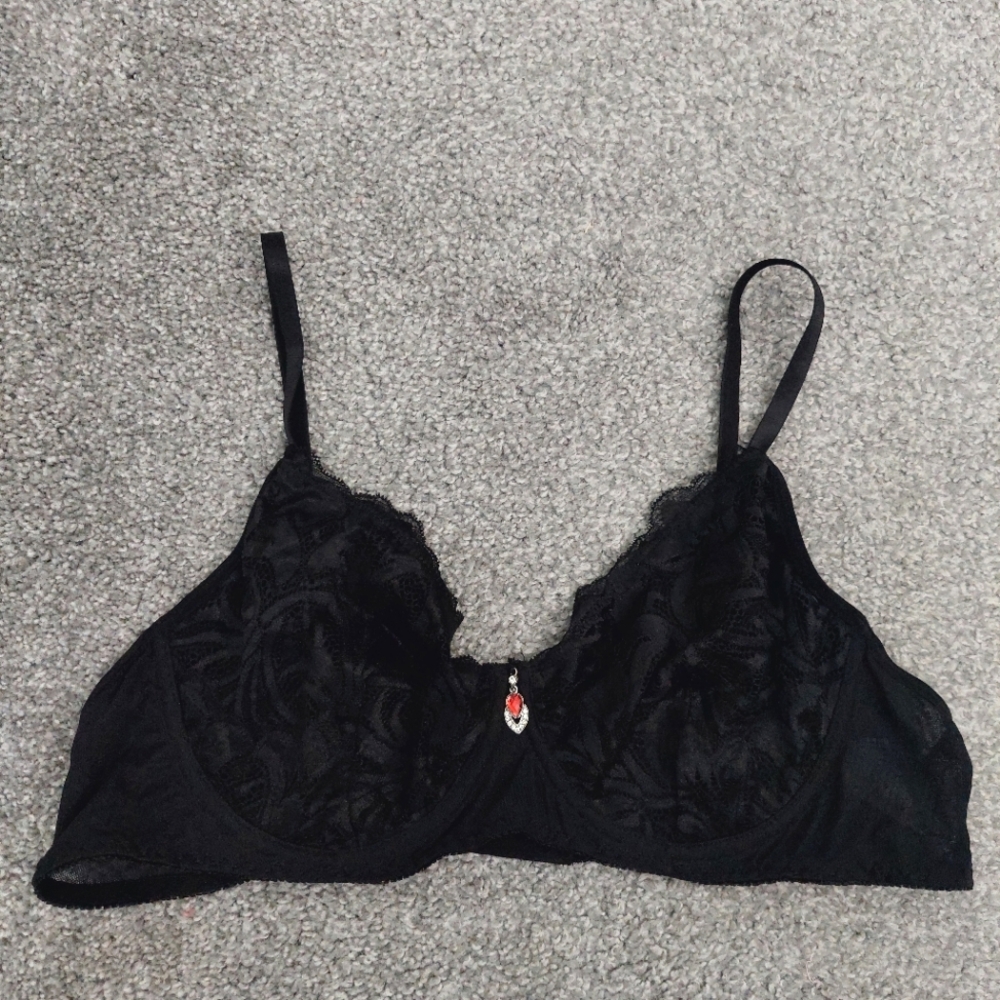 lace bra XXL black adjustable straps underwire jewel accent 2-hook